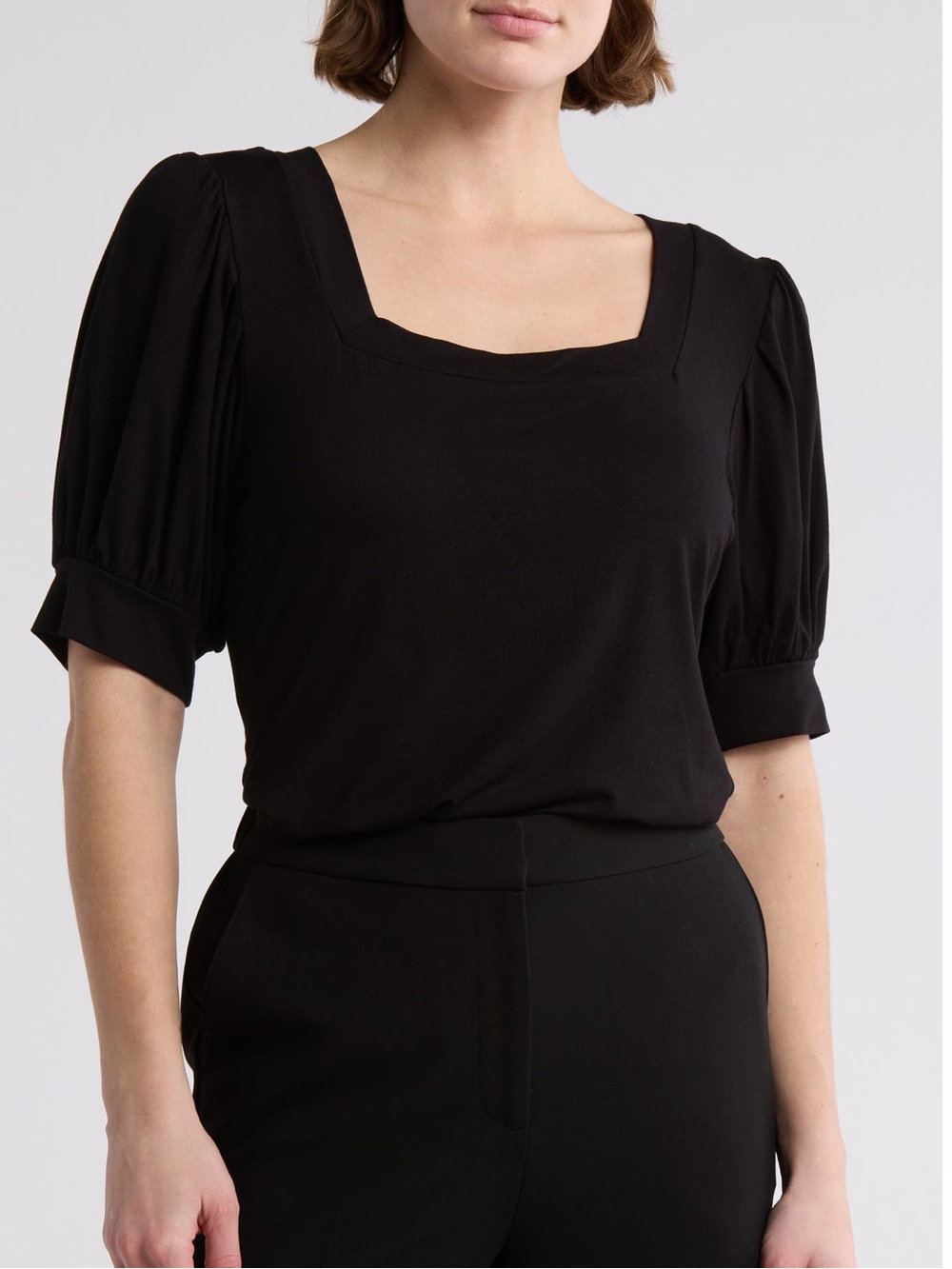 T Tahari Square Neck Banded Top